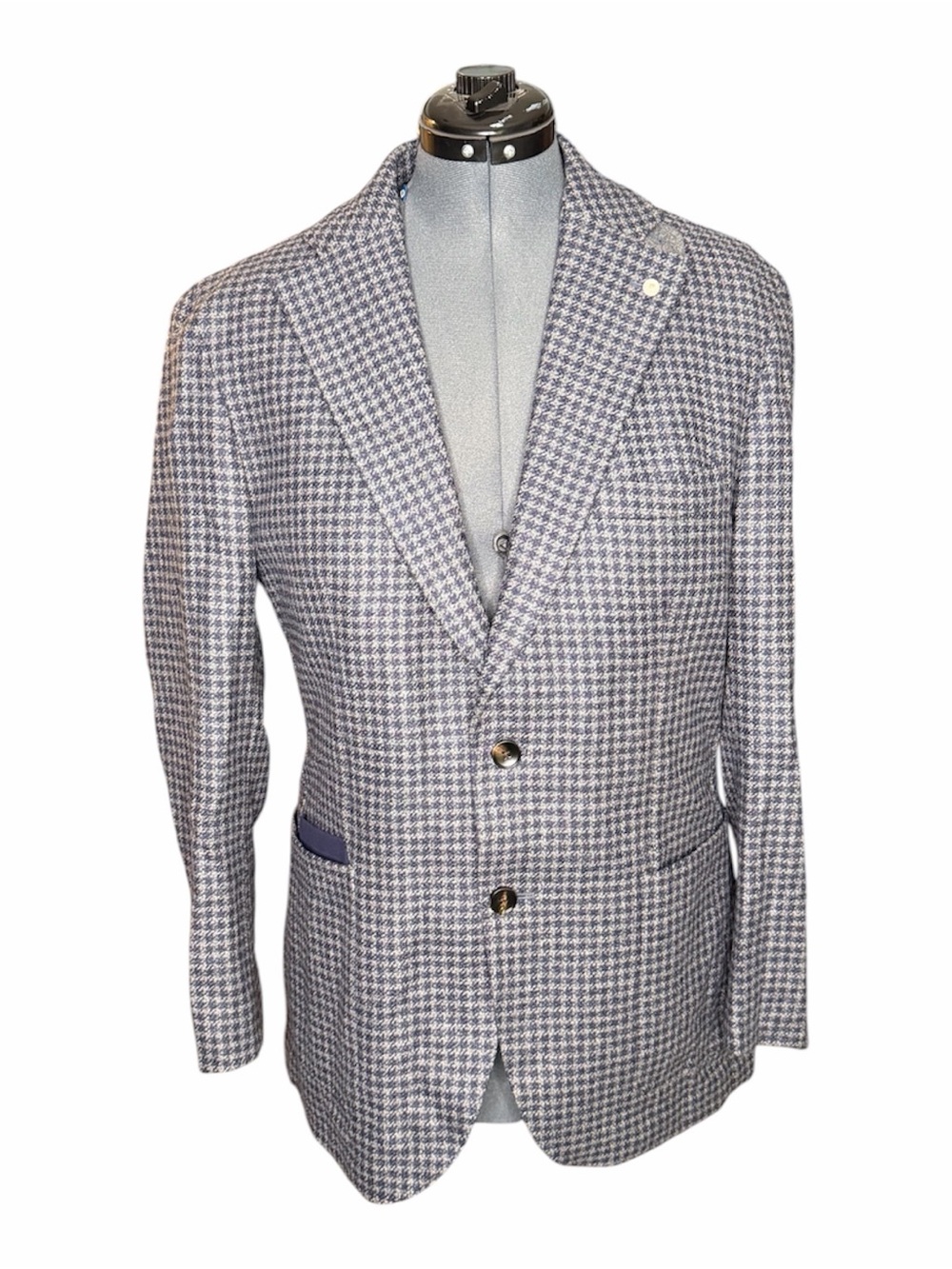 Luigi Bianchi Mantova Blazer Mens 52R  Blue Plaid Cashmere bland